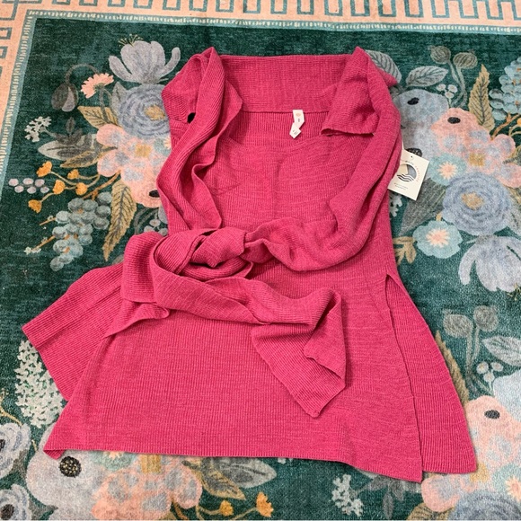 Anthropologie Daily Practice Convertible Sweater Top XL Pink Knit Wrap Halter - Picture 4 of 16